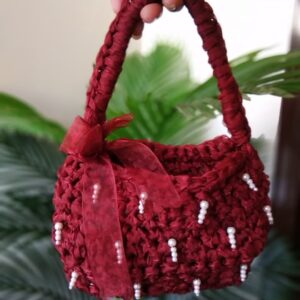 Crochet Ribbon Bag With Pearl